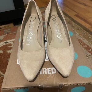 Calvin Klein Neutral Beige Pointed-Toe Suede Flats